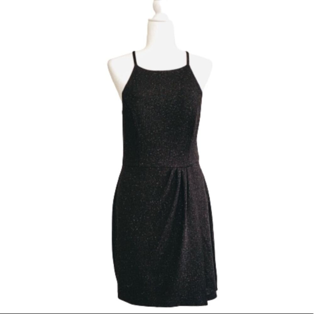 Speechless Dress Black Silver Sparkle Lace Back Halter Cocktail Size 13 NEW